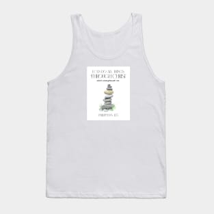 Trail Marker, Stacked Stones Watercolor on White Tank Top